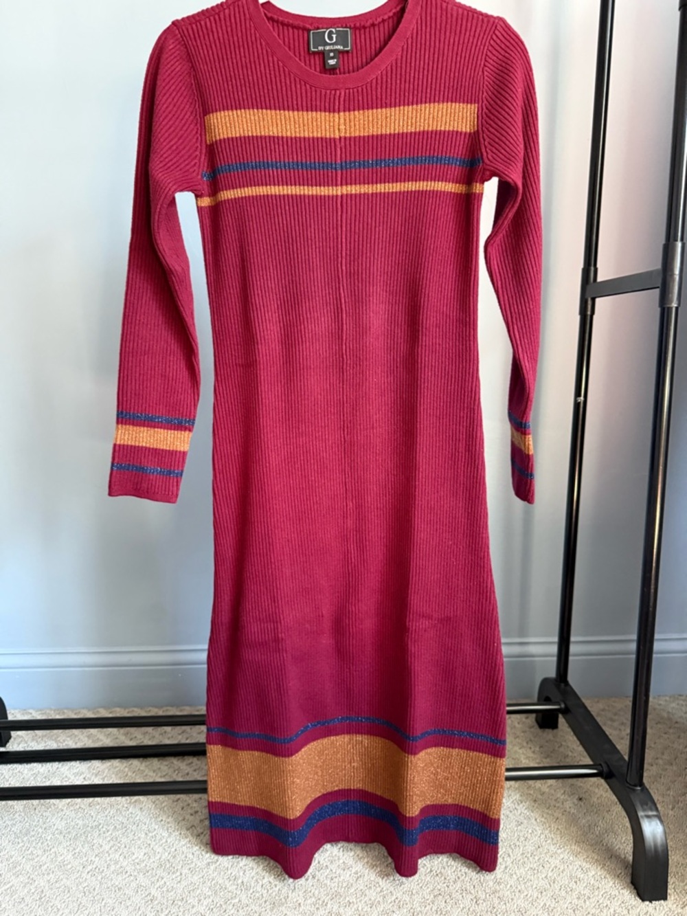 NWT G by Giuliana Berry Knit Maxi Dress with Multicolor Stripe Accents - Picture 4 of 6